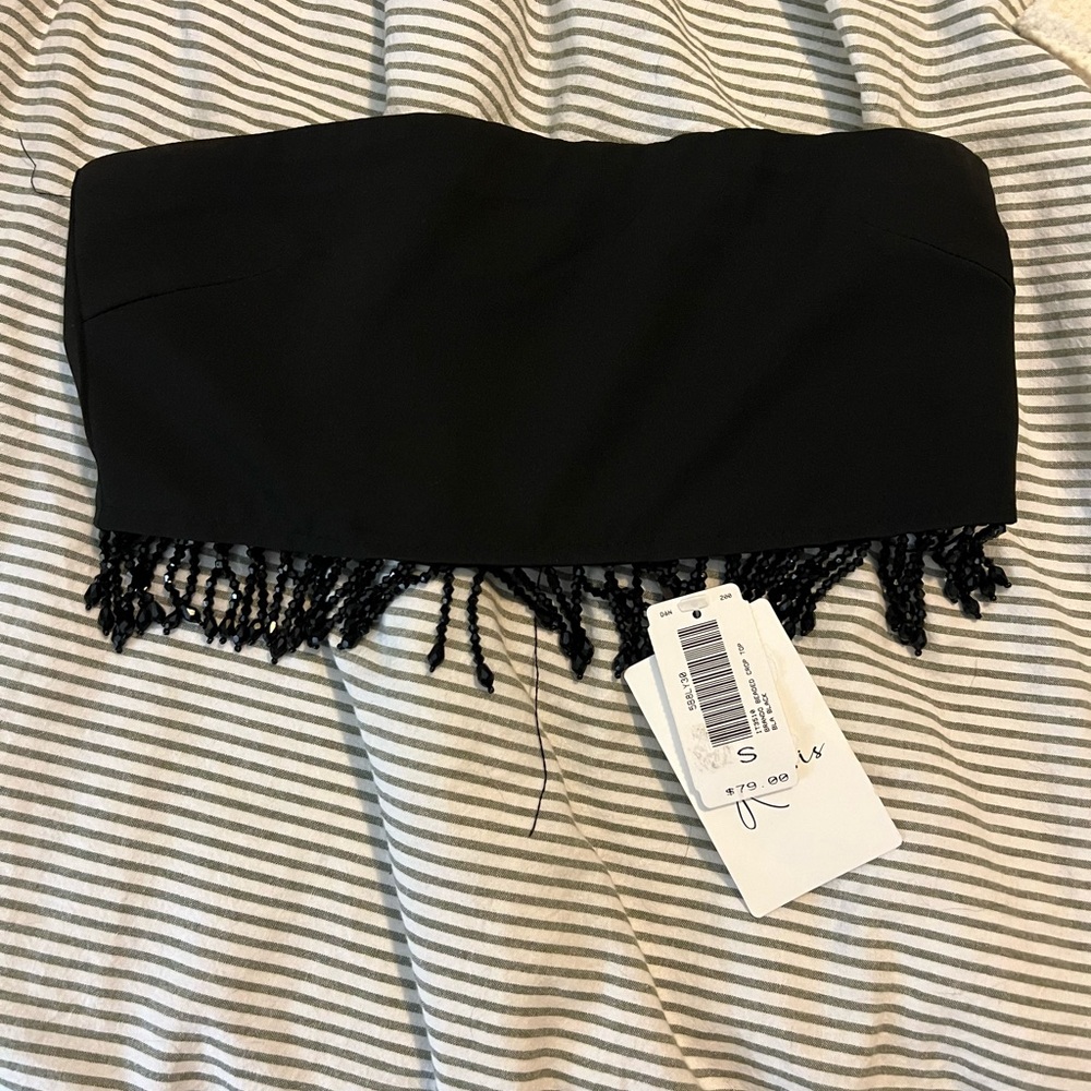 Elegant Black Strapless Fringe Top